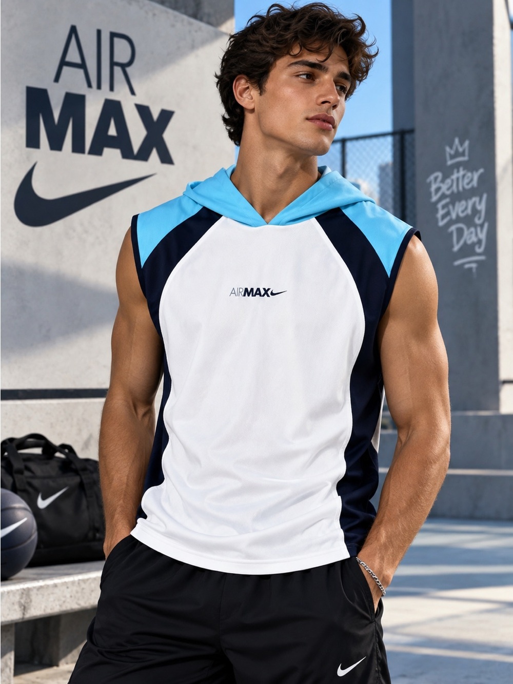 Nike Air Max Sleeveless Hooded Athletic Top Blue White Men’s XL